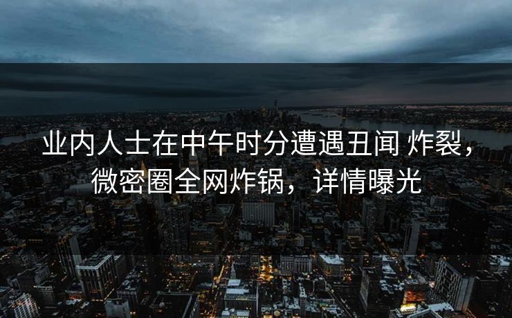 业内人士在中午时分遭遇丑闻 炸裂，微密圈全网炸锅，详情曝光