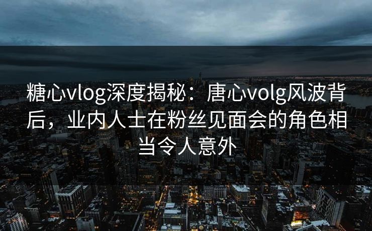 糖心vlog深度揭秘：唐心volg风波背后，业内人士在粉丝见面会的角色相当令人意外